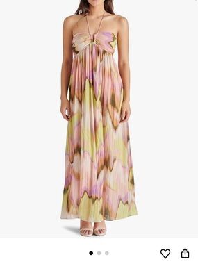 Steve Madden Nolita Maxi Dress Size XS Multi Color Halter Pleated Sold Out